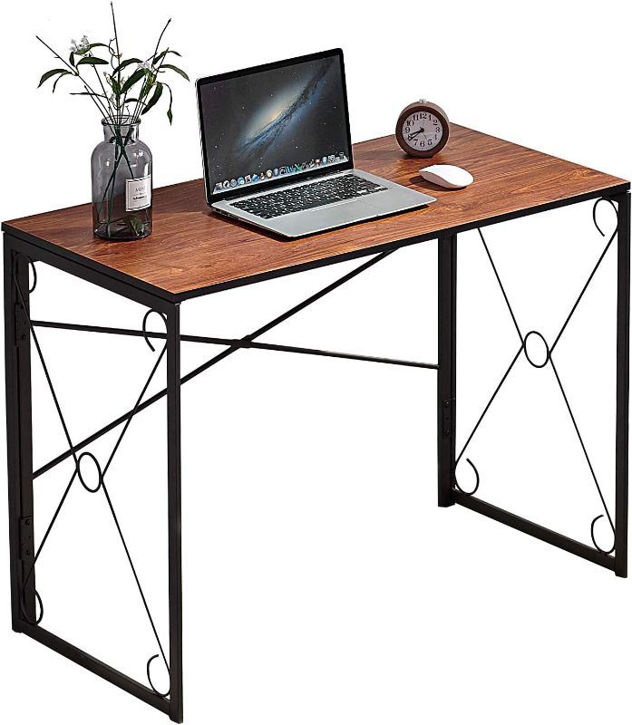 Photo 1 of VECELO 39.4" Small Writing Computer Desk Simple Study Folding Table for Home Office, Dorm, College, Notebook Work, No Assembly&Space Saving Design, Teak Brown
