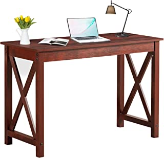 Photo 1 of MINOSYS Writing Desk – 43.3” Computer Desk for Home Office, Sturdy Wooden Grain Work Desk with X Frame, Console Table for Living Room, Entryway, Study Room, Sofa, Cherry Color Farmhouse Desk
