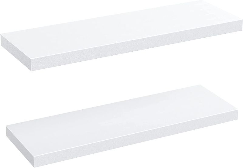 Photo 1 of AMADA HOMEFURNISHING Floating Shelves Large, 24 x 9 Inch Wall Shelves for Bathroom, Bedroom, Kitchen, Shelves for Wall Decor Set of 2, White - AMFS06
