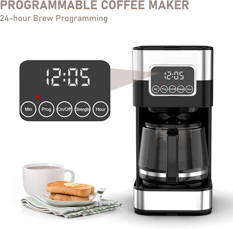 Photo 1 of 10-Cup Coffee Maker: Drip Coffee Maker with Programmable Timer, Brew Strength Control, Coffee Pot, Permanent Filter, Smart Anti-Drip System, Automatic Stainless Steel Coffee Machine,Black…
