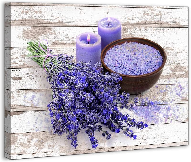 Photo 1 of Bathroom Canvas Wall Art Purple Lavender Theme Modern Flowers Painting Pictures for Bedroom Wall Decor Vintage Framed Artwork for Office Kitchen Rustic Wall...
