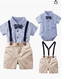 Photo 1 of Toddler Baby Boy Gentleman Shirt with Bowtie+Suspender Pants Christening Clothe Cake Wedding ormal Suit, 6-9 months
 **Stock Photo Is Only For the Reference