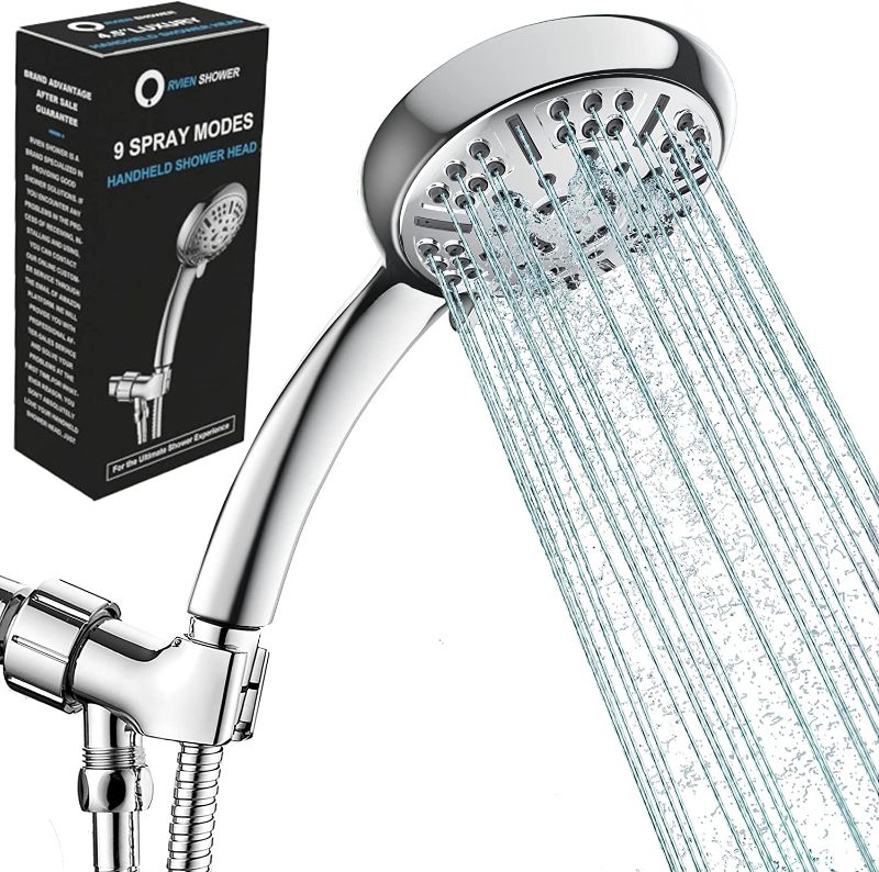 Photo 1 of 9 Functions Shower Head with Handheld Set-High Pressure Handheld Shower Head-with 59" Hose Bracket Teflon Tape Rubbers Washers High Flow Hand Held Showerhead (C-UPC Authentication)