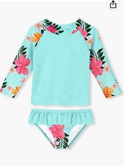 Photo 1 of Lovekider Little Girls Swimsuits Two Pieces Swimwears Rash Guard Set Long Sleeve UPF50+ Bathing Suit for Beach 2-10T, XL
 **Stock Photo Is Only For the Reference 
