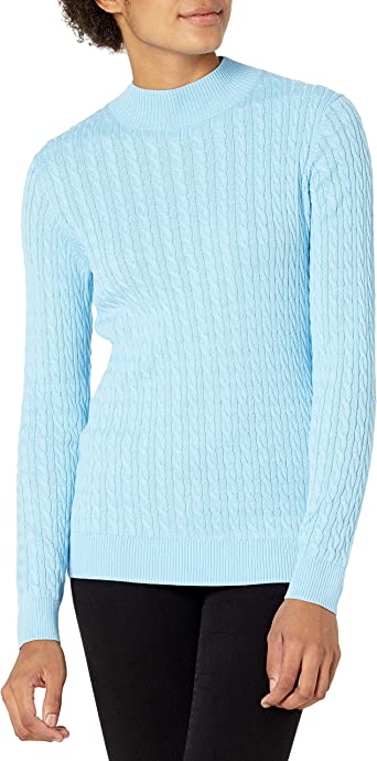 Photo 1 of Amazon Essentials Women's Classic-Fit Lightweight Cable Long-Sleeve Mock Neck Sweater
