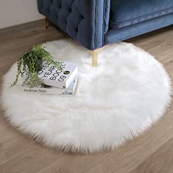 Photo 1 of *STAINED* Ashler HOME DECO Soft Faux Sheepskin Fur Chair Couch Cover Area Rug for Bedroom Floor Sofa Living Room White Round 4 x 4 Feet
