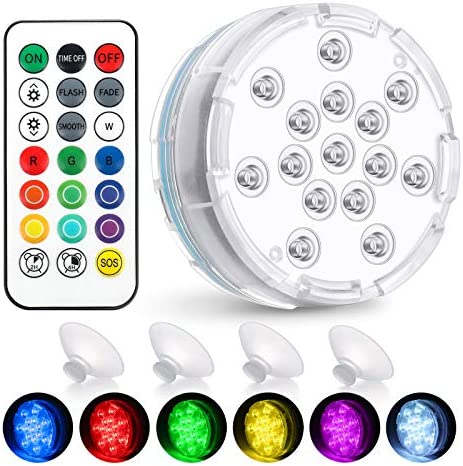 Photo 1 of Chakev Submersible Led Pool Lights, 16 Colors Underwater Pond Lights with Remote, Waterproof Magnetic Bathtub Light with Suction Cup Hot Tub Light for Pond Fountain Aquariums Vase Garden Party 1 Pack
