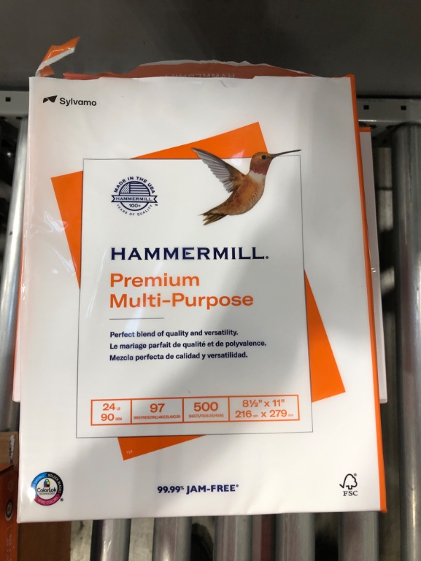 Photo 3 of Hammermill Printer Paper, Premium Multipurpose Paper 24 lb, 8.5 x 11 - 5 Ream (2,500 Sheets) - 97 Bright, Made in the USA, 105810C
