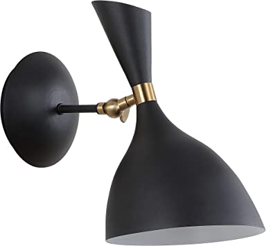 Photo 1 of JONATHAN Y JYL9066A Josef 7" Iron Retro LED Wall Sconce for Living Room Bedroom, Contemporary Glam, Black/Brass Gold
