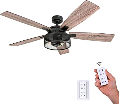 Photo 1 of Honeywell Ceiling Fans 50614-01 Carnegie LED Ceiling Fan 52", Indoor, Rustic Barnwood Blades, Industrial Cage Light, Matte Black
Remote and Wall Mount included
