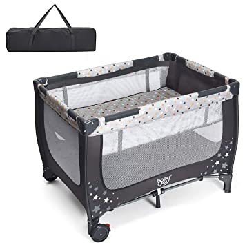 Photo 1 of BABY JOY Foldable Baby Playard, Double Layer Pack n Play with Breathable Mattress, Universal Brake Wheel, Lightweight Installation-Free Home Playard with Carry Bag, for Infants & Toddlers (Gray)
