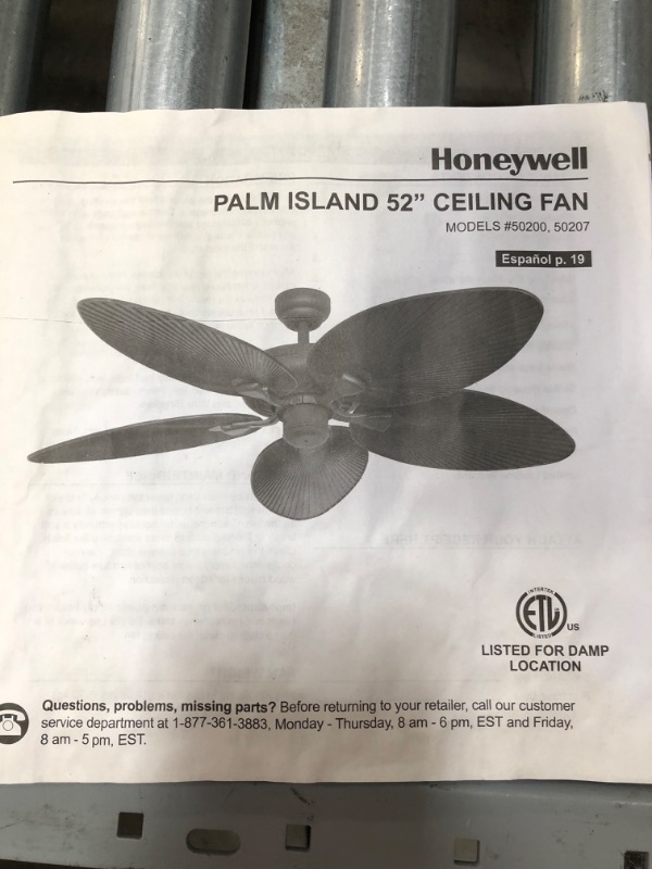 Photo 5 of Honeywell Palm Island 52-Inch Tropical Ceiling Fan, Five Palm Leaf Blades, Indoor/Outdoor, Damp Rated, Bronze, 52 inches
