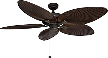 Photo 1 of Honeywell Palm Island 52-Inch Tropical Ceiling Fan, Five Palm Leaf Blades, Indoor/Outdoor, Damp Rated, Bronze, 52 inches
