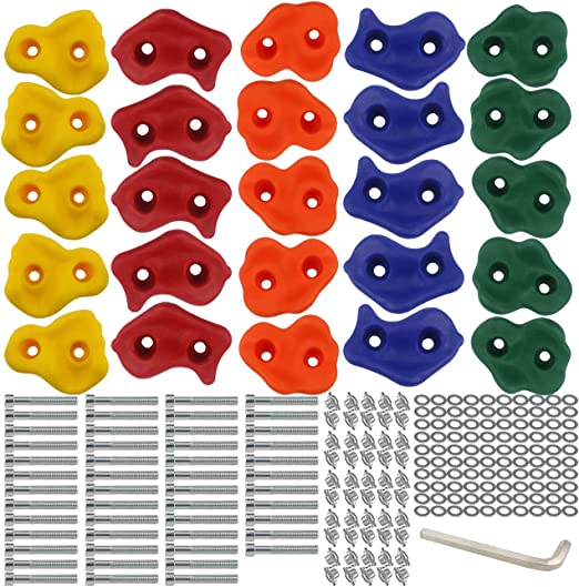 Photo 1 of Ogrmar 25 PCS Rock Climbing Holds Set with Mounting Screws and Hardware for DIY Kids Indoor and Outdoor Play Set Use White
