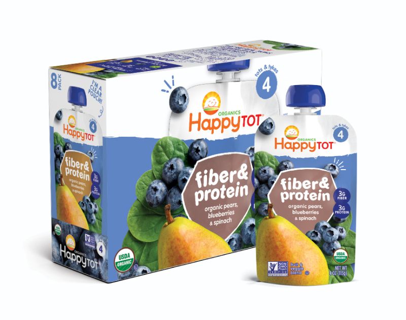 Photo 1 of Happy Family Stage 4 Fiber & Protein, Blueberry, Spinach, & Pear 8 Pouches (4 Oz Each) exp 6/7/23