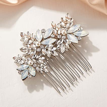 Photo 1 of AW BRIDAL Opal Crystal Hair Comb Bridal Hair Pieces Retro Bridal Hair Clips Wedding Hair Accessories for Brides and Bridesmaids (Silver)
