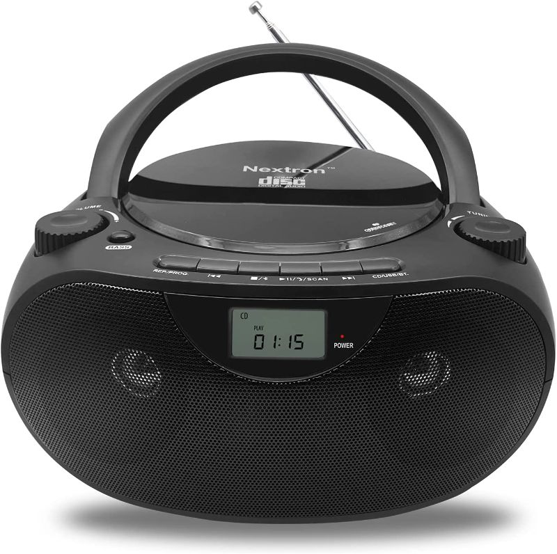 Photo 1 of Nextron Portable Bluetooth CD Player Boombox with AM/FM Radio Stereo Sound System, Playback CD/MP3/WMA, USB & AUX Ports, Headphone Jack, LCD Display, AC/DC Operated
