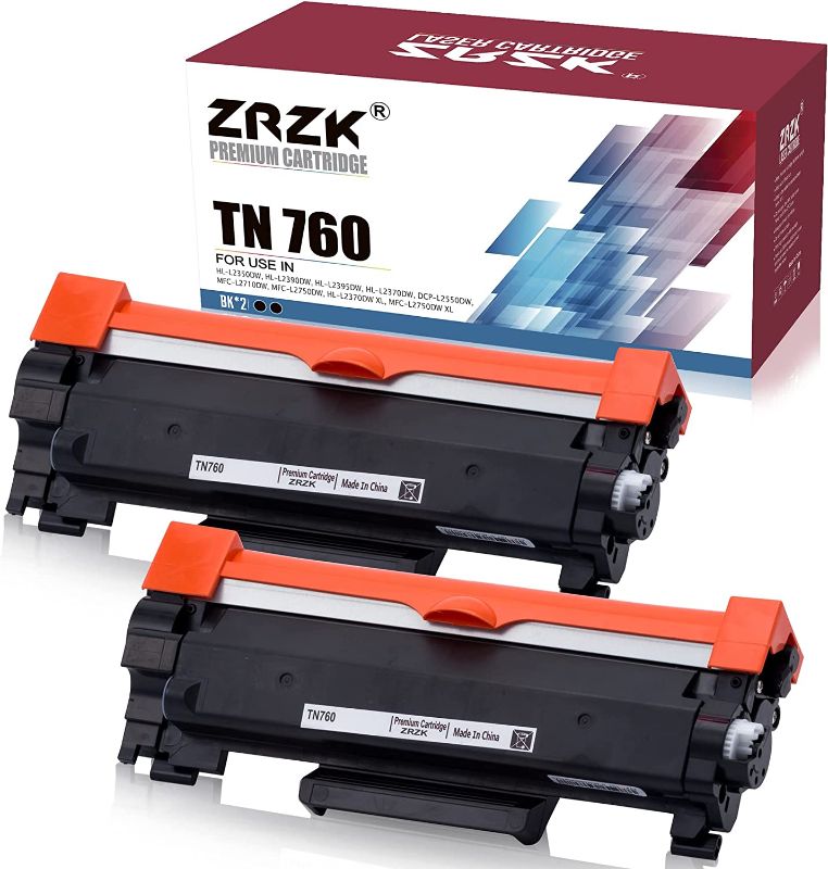 Photo 1 of ZRZK TN760 Compatible Toner Cartridge Replacement for Brother TN-760 TN730 to Use with HL-L2350DW, HL-L2390DW, HL-L2395DW, MFC-L2710DW, HL-L2370DW XL, MFC-L2750DW XL Printer (Black, 2 Pack)