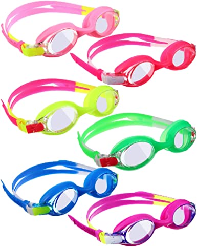 Photo 1 of 6 Pairs Swim Goggles for Kids 4-9 Clear Wide Vision Swimming Goggles Kids Anti Fog Pool Goggles Silicone Frame Children Goggles
