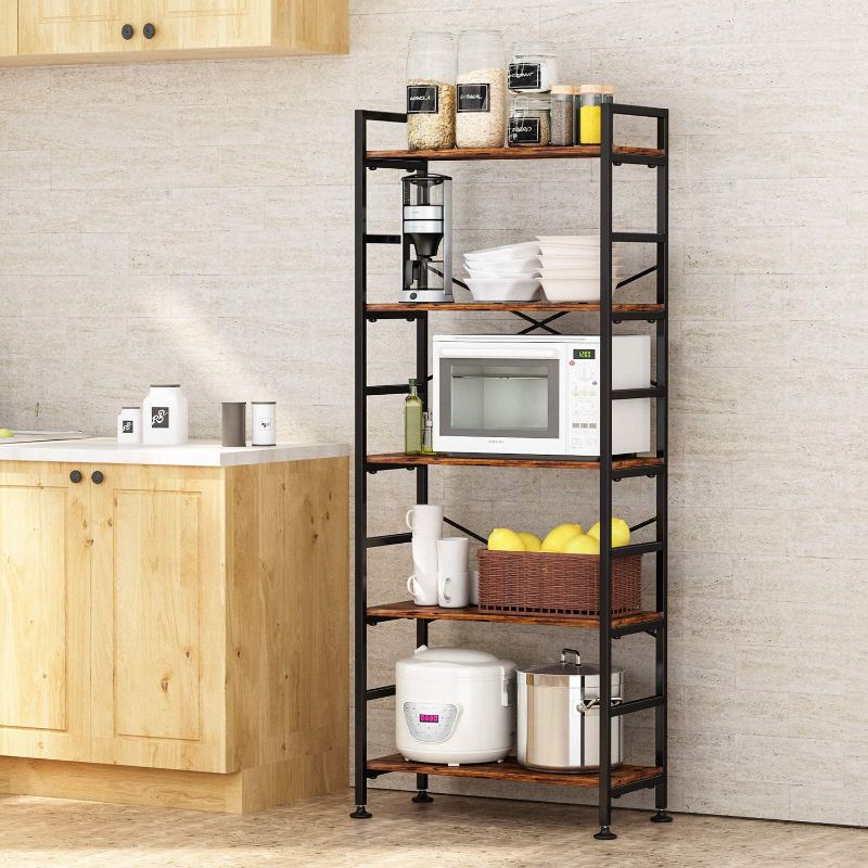 Photo 1 of 5-Tier Adjustable Tall Bookcase, Rustic Wood and Metal Standing Bookshelf