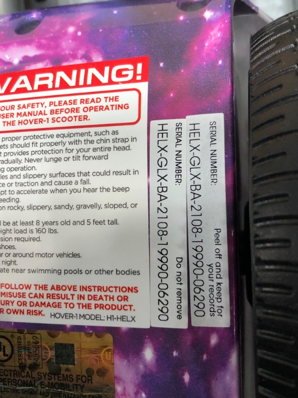 Photo 1 of DOES NOT FUNCTION, Hover-1 Helix Electric Hoverboard | 7MPH Top Speed, 4 Mile Range, 6HR Full-Charge, Built-in Bluetooth Speaker, Rider Modes: Beginner to Expert Hoverboard Galaxy
**TESTED/CHARGED, DOES NOT TURN ON**