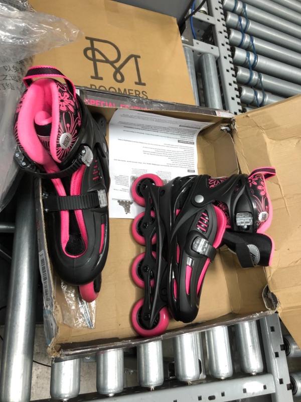 Photo 2 of Adjustable Inline Skates Outdoor Roller Skates Black/Pink Large 6-9
