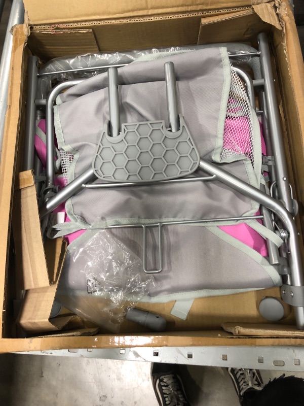 Photo 2 of *** PARTS ONLY *** *** NONFUNCTIONAL ***
Badger Basket Trek 3 Wheel Folding Twin Doll Jogging Stroller with Rubber Padded Handle - Gray and Pink
**USED**
