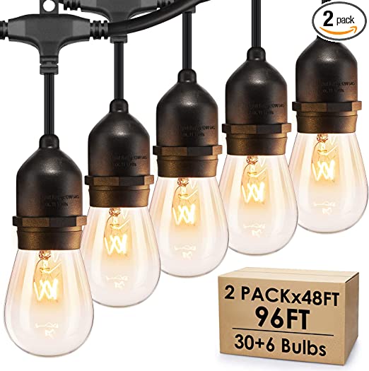 Photo 1 of 96FT (2 x 48FT) Dimmable Outdoor Bistro String Lights for Patio, Waterproof Hanging Vintage 11W Edison Bulbs, 48Ft Commercial Lights String Perfect for Cafe Backyard Pergola, Blk(96ft)
