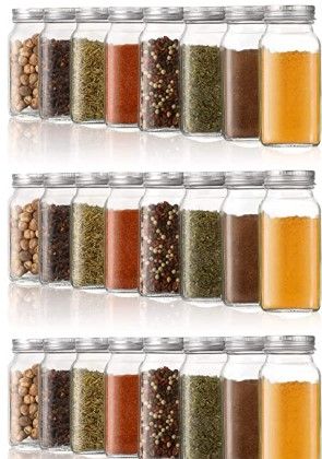 Photo 1 of 25 Pcs Glass Spice Jars/Bottles - 6oz Empty Square Spice Containers with Spice Labels - Shaker Lids and Airtight Metal Caps - Silicone Collapsible Funnel Included
