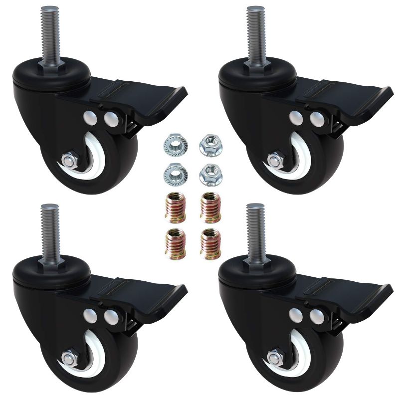 Photo 1 of AAGUT 2" Caster Wheels,Heavy Duty Threaded Stem Casters,Screwed Bolt M10 x 25mm Locking Swivel PU Wheels with Brake,4 Pack Double Bearings No Noise Castors
