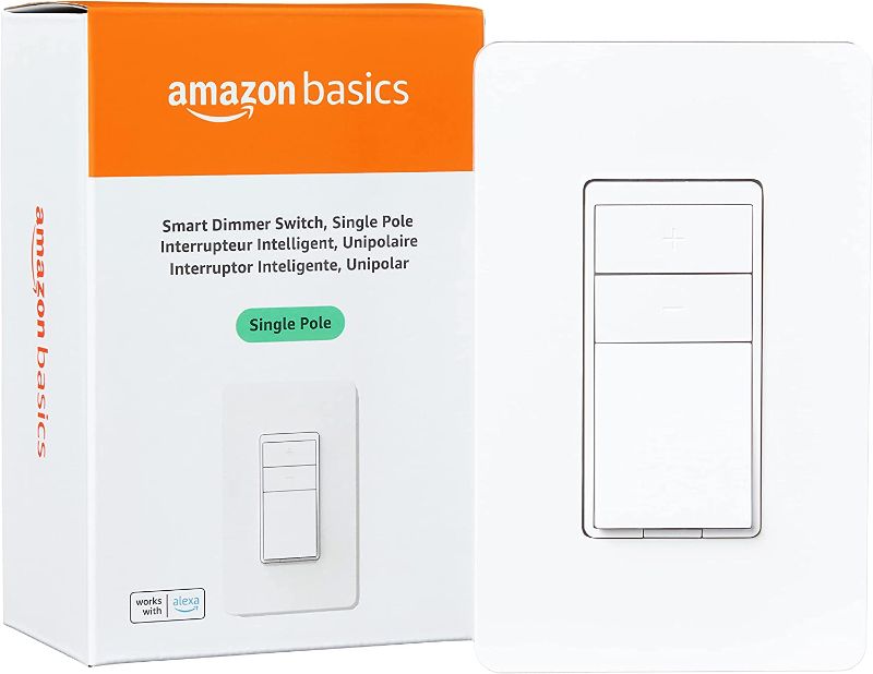 Photo 1 of Amazon Basics Single Pole Smart Dimmer Switch, Neutral Wire Required, 2.4 Ghz WiFi, Works with Alexa
