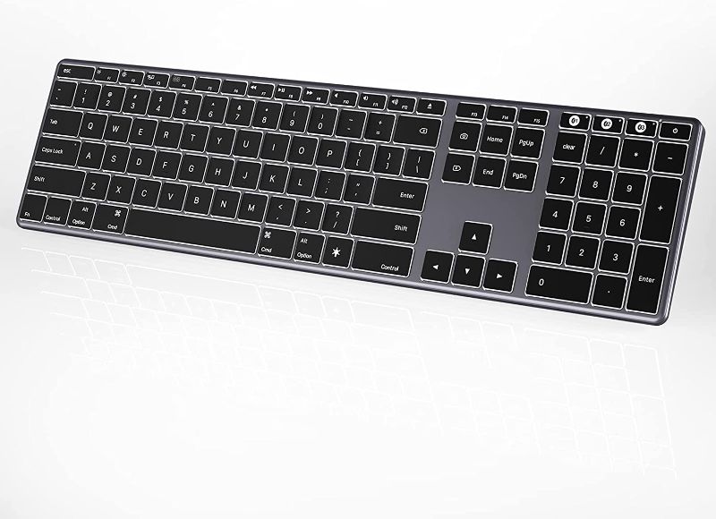 Photo 1 of Backlit Bluetooth Keyboard for Mac, Wireless Multi Device Keyboard with 3 Bluetooth Channels, Ultra-Slim Rechargeable Advanced Keyboard, Compatible with mac, iPhone, ipad, Apple MacBook Pro/Air
