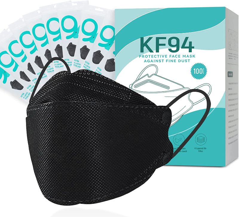 Photo 1 of 100 Pcs KF94 Disposable Face Masks For Adult 4-Ply Breathable Face Masks 3D Mouth Shields Filter Full Face Cover?10 Pcs/ Pack Black?
