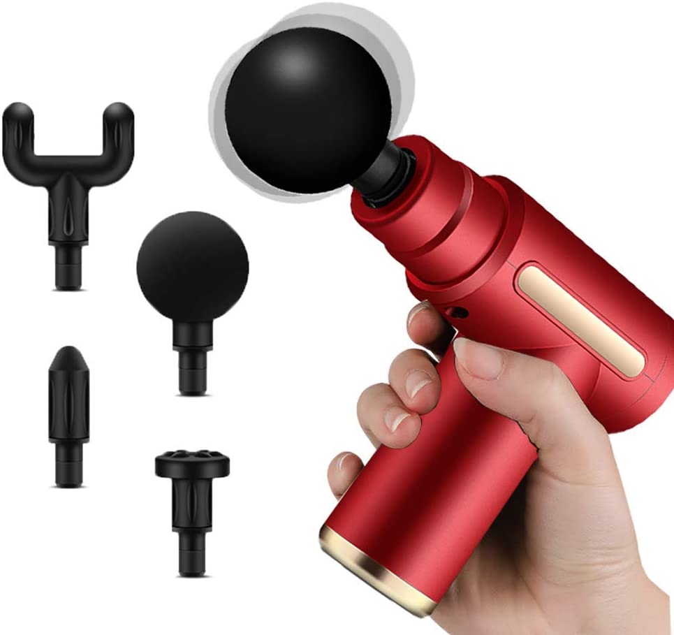 Photo 1 of PPW Mini Massage Gun Deep Tissue Massage Gun,USB Recharge,4 Massage Heads,Travel Home Handheld Electric Massagers for Body Muscle Relax 6 Modes (RED-1)
