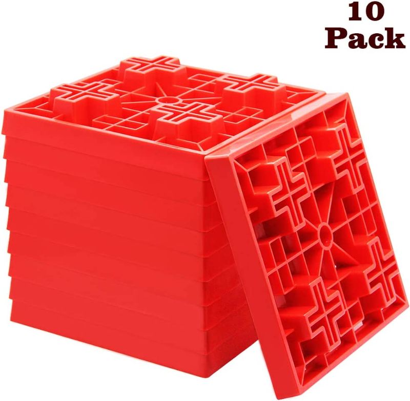 Photo 1 of 10 Pack Heavy Duty Leveling Blocks, Ideal for Leveling Single and Dual Wheels, Camper Levelers, Tongue Jacks, Hydraulic Jacks, Stabilizer Jacks, Red