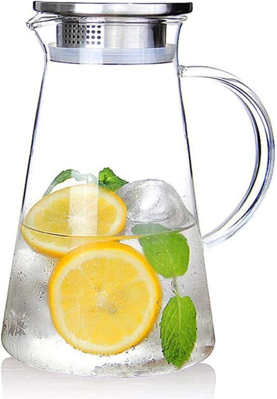 Photo 1 of 2.0 Liter 68oz Glass Pitcher with Lid, Easy Clean Heat Resistant Glass Water Carafe with Handle for Hot/Cold Beverages - Water, Cold Brew, Iced Tea & Juice