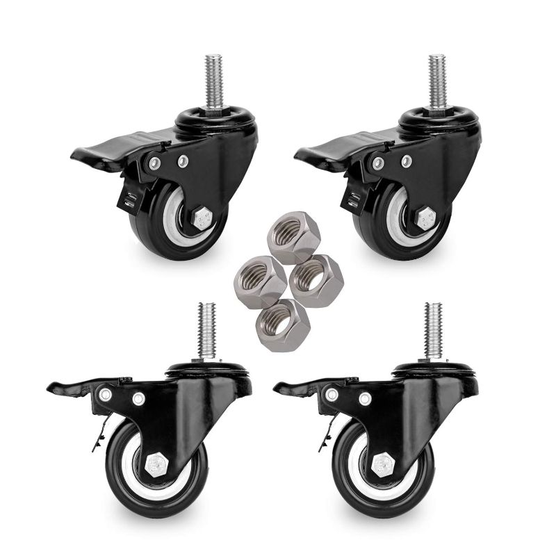 Photo 1 of 2" Stem Caster Wheels with Safety Dual Locking 600Lbs Heavy Duty Threaded Stem Casters No Noise Swivel Castors with Brakes 3/8"- 16 x 1" (Set of 4)