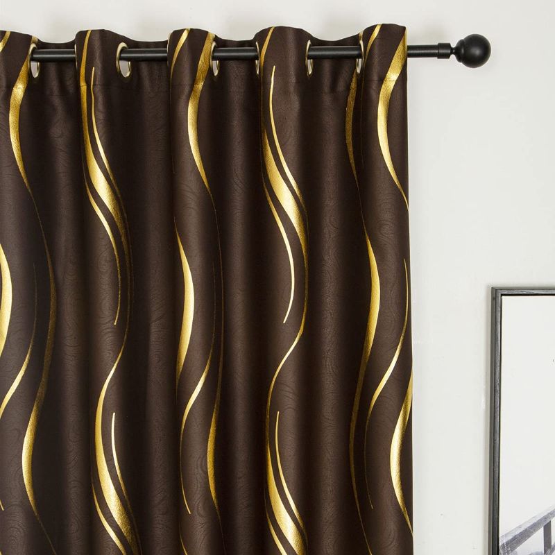 Photo 1 of 1 Pair Brown Blackout Curtains for Bedroom, Luxury Striped Curtains for Living Room(Brown and Gold, 2 x 54Wx96L)
