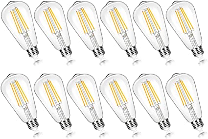 Photo 1 of 12-Pack Vintage 7W ST58 LED Edison Light Bulbs 60W Equivalent, 850Lumens, 3000K Soft Warm White, E26 Base LED Filament Bulbs, CRI90+, Antique Glass Style Great for Home, Bedroom, Office, Non-Dimmable
