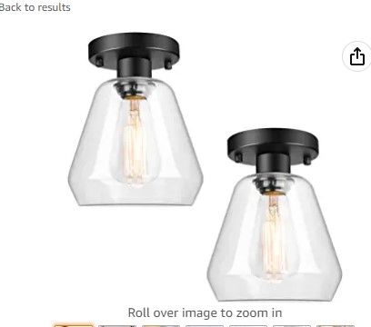 Photo 1 of 2-Pack Industrial Semi Flush Mount Ceiling Light, Black Ceiling Light Fixtures with Clear Glass Pendant Lamp Shade for Hallway Bedroom Porch Kitchen Corridor, Farmhouse Light Fixtures Ceiling Mount
