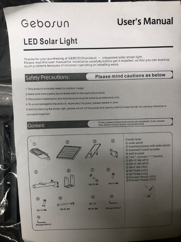 Photo 3 of Gebosun Solar 60W Solar Street Light & Solar Flood Light, IP65 Waterproof, Dusk to Dawn Security Area Light, 18000 Lumen, 6,000K, Pole-Mounted & Wall-Mounted
