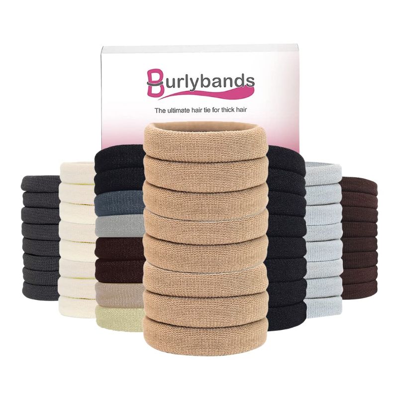 Photo 1 of Burlybands Large Hair Ties for Thick Heavy or Curly Hair. No Slip No Damage Seamless Ponytail Holders Scrunchies Sports Thick Hair Ties. Women's Hair Elastics-Bands (Lt Brown 8 Pcs)
