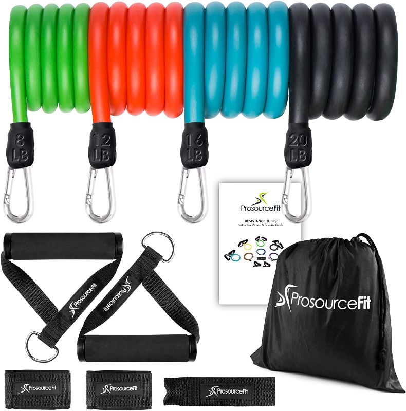 Photo 1 of (Only 4 bands) Prosource Fit Premium Heavy Duty Double Dipped Latex Stackable Resistance Band with Door Anchor and Exercise Chart
