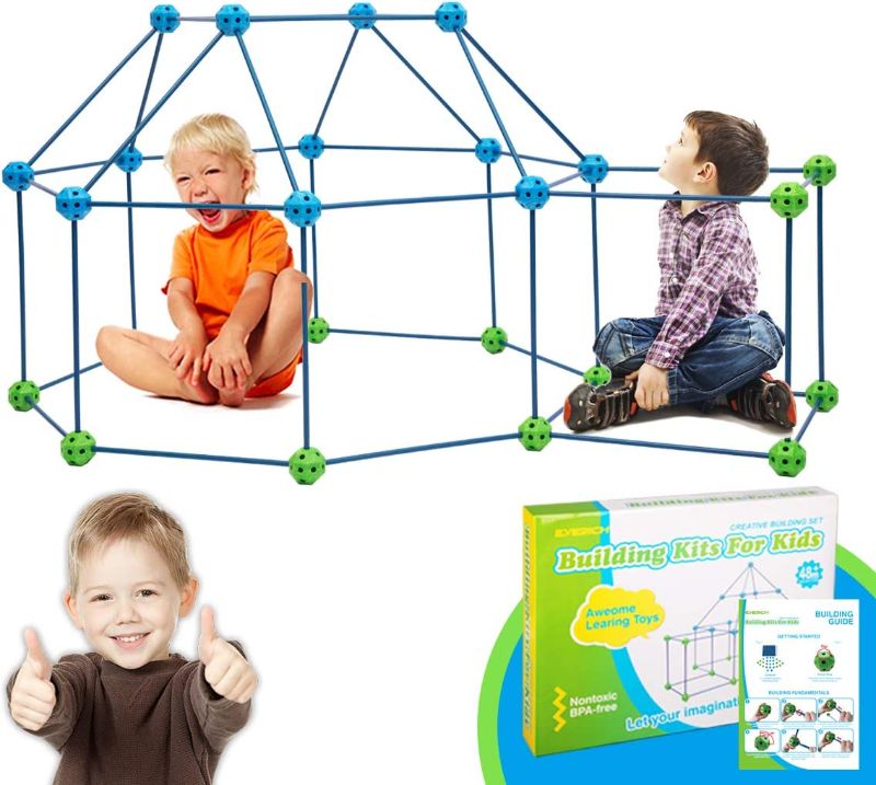 Photo 1 of Fort Building Kits for Kids,Kids Fort,STEM Building Construction Toy,Build Tunnels Tents for Indoor/Outdoor-Great Gift for Boys and Girls(76 Pieces)