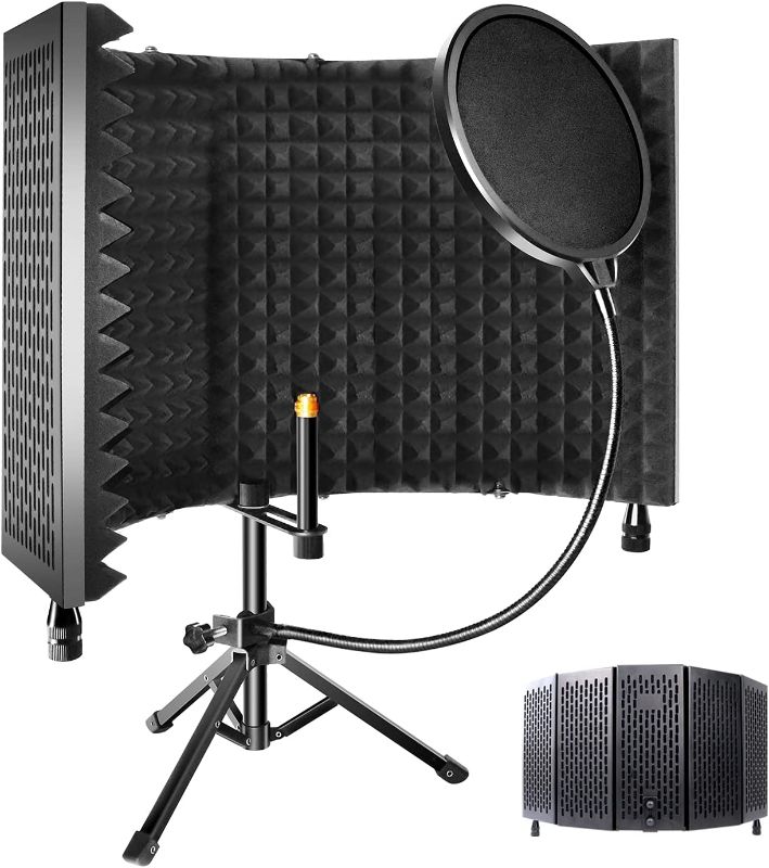 Photo 1 of ***INCOMPLETE*** ZOSTA Studio Recording Microphone Isolation Shield with Tripod Stand and Pop Filter, High Density Absorbent Foam to Filter Vocal, Foldable Sound Shield for Most Condenser Mic Recording Equipment