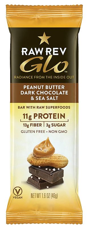 Photo 3 of ** exp 07/02/2023 Raw Rev Glo, Vegan High Protein Bars, Peanut Butter Dark Chocolate & Sea Salt, 11g Plant Based Protein, 3g Sugar, 13g Fiber, Keto-Friendly, Gluten-Free, Non-GMO, 1.6 Oz (Pack of 12)