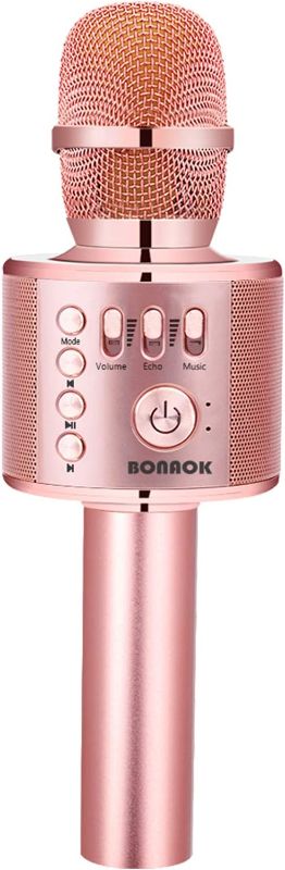 Photo 1 of BONAOK Wireless Bluetooth Karaoke Microphone, 3-in-1 Portable Handheld Mic Speaker Machine for All Smartphones, Gift to Girls Boys Kids Adults All Age Q37(Champagne)