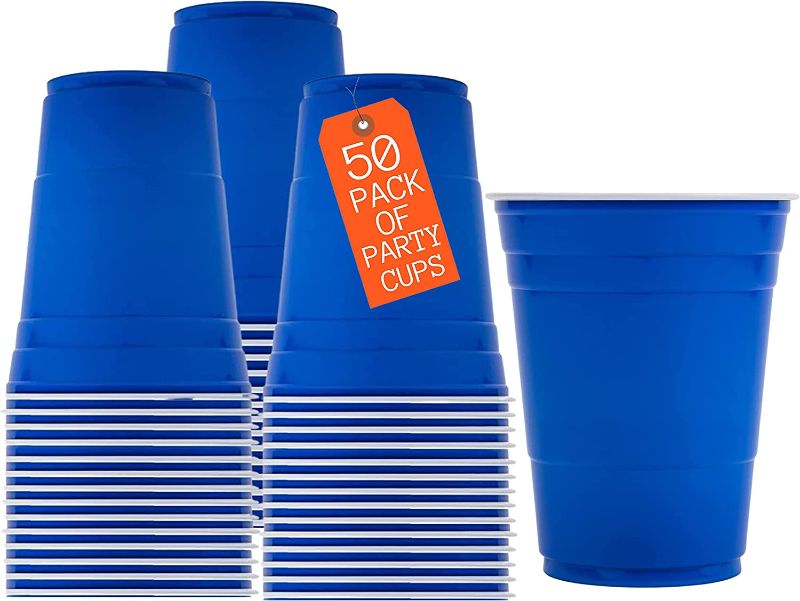 Photo 1 of 1InTheHome Blue Cups 16 oz , Disposable Plastic Blue Party Cups (50 pack)
