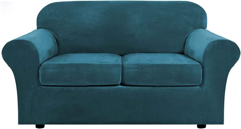 Photo 1 of 
Real Velvet Plush 3 Piece Stretch Sofa Covers Couch Covers for 2 Cushion Couch Loveseat Covers (Base Cover Plus 2 Individual Cushion Covers) Feature Thick Soft Stay in Place (Medium Sofa, Deep Teal)