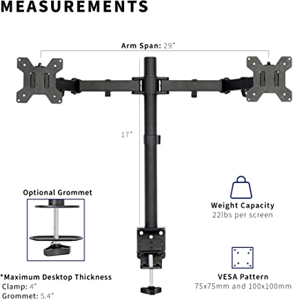 Photo 1 of VIVO Dual Monitor Desk Mount, Heavy Duty Fully Adjustable Stand, Fits 2 LCD LED Screens up to 30 inches, Black, STAND-V002
